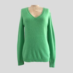 Nordstrom Bright Green 100% Cashmere Long Sleeve V Neck Soft Pullover Sweater S